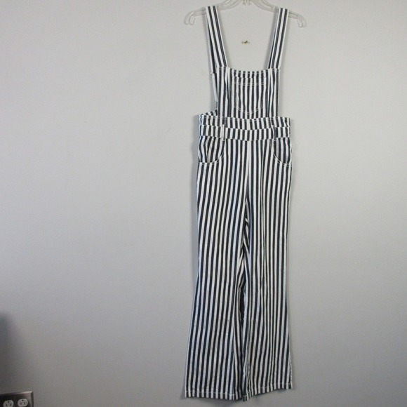 Ochirly Striped Overalls Jumpsuit Women S Black White Wide Leg Goth Grunge 512 - Picture 1 of 12